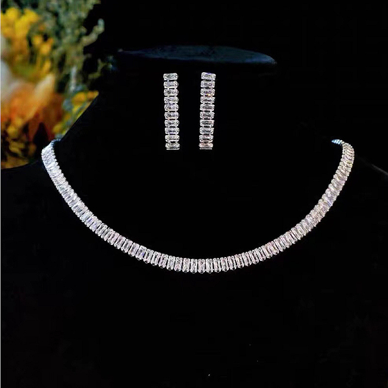 42g Weight Artificial Rhinestones Inlay Material Jewelry Set Classification Earrings + Necklace Quantity Holiday, Banquet Occasion Copper Material Geometric Pattern Women's Gender Plating Design Simple Style Style Copper Plating Geometric Artificial Rhinestones Jewelry Set 14