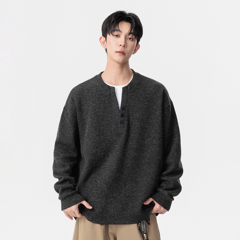 Brand authentic men's crew neck sweatshirt, 2026 autumn/winter new collection, old money style casual top for middle-aged dads, faux two-piece design Brand authentic men's crew neck sweatshirt, 2026 autumn/winter new collection, old money style casual top for middle-aged dads, faux two-piece design