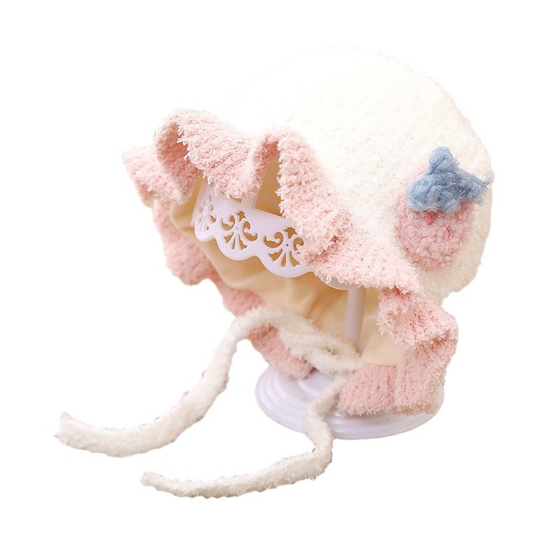 Sombreros para bebés otoño y invierno lindos encaje dulce bebé princesa sombrero de peluche protección de orejas de la corte sombrero de abrigo