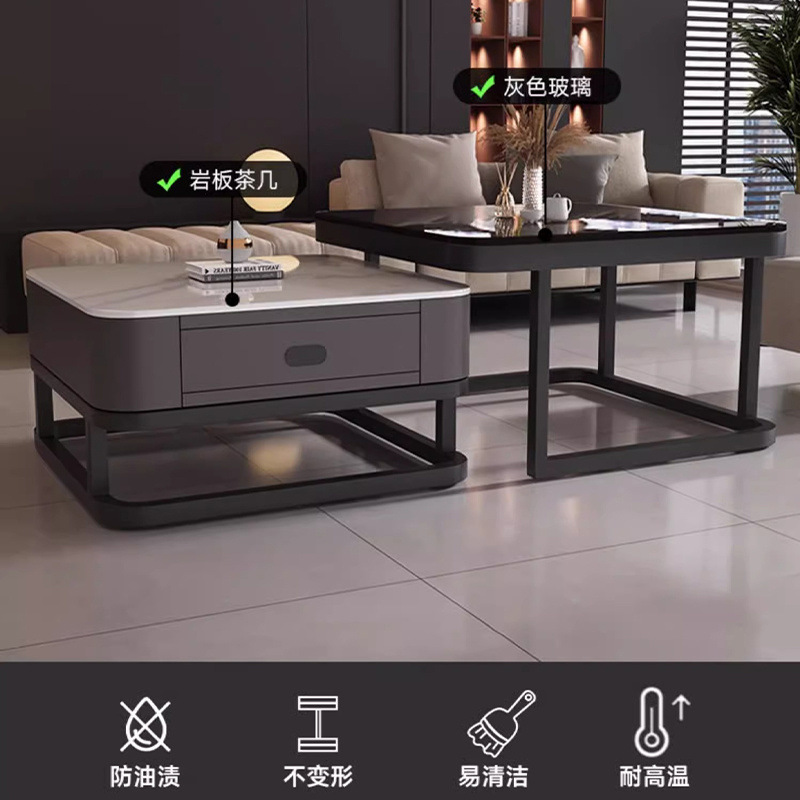 Mesa de té de roca sala de estar de alquiler familiar pequeña casa de lujo simple cuadrado moderno cuadrado de vidrio