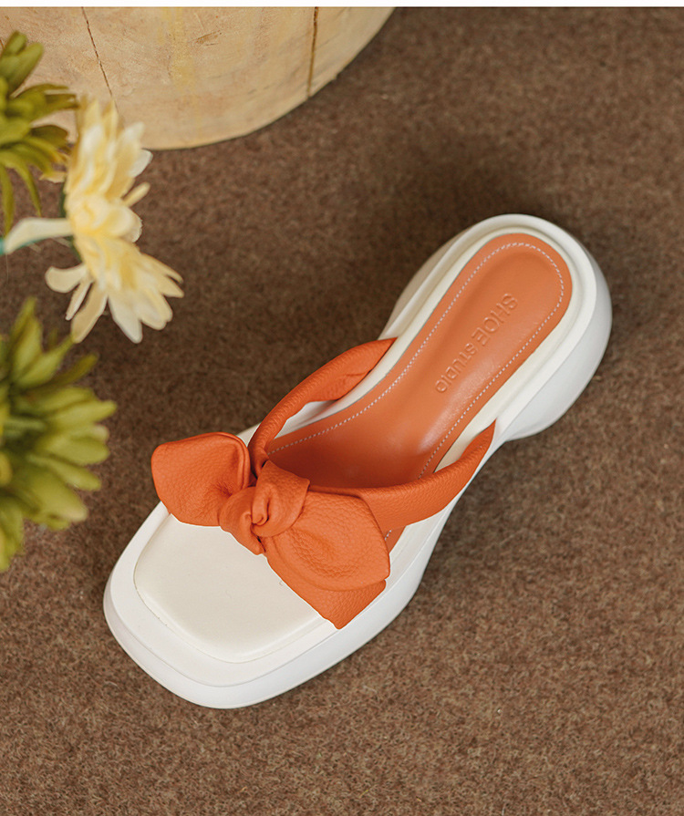 Ženske ljetne papuče s ružičastom mašnom i debelim potplatom, modne sandale i papuče na platformi_voghion.com