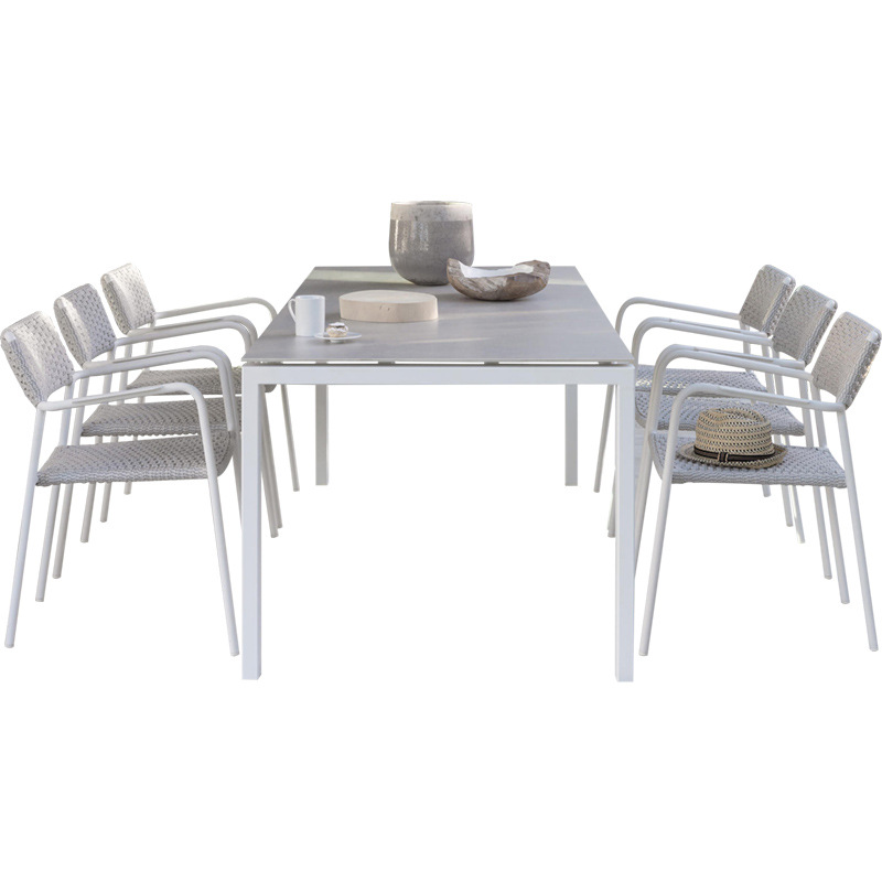 Mesas y sillas de exterior para patios de villas, mesas de aleación de aluminio impermeables y resistentes al sol, conjunto de sillas de ratán para terraza de jardín. image 6