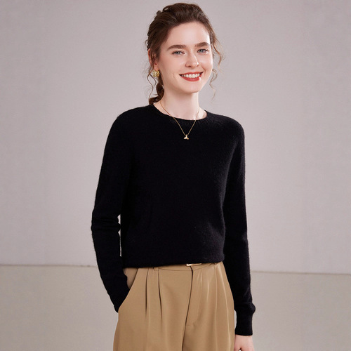 Round neck pure wool sweater, minimalist and sophisticated base layer innerwear, Korean style loose turtleneck sweater, gentle temperament sweater