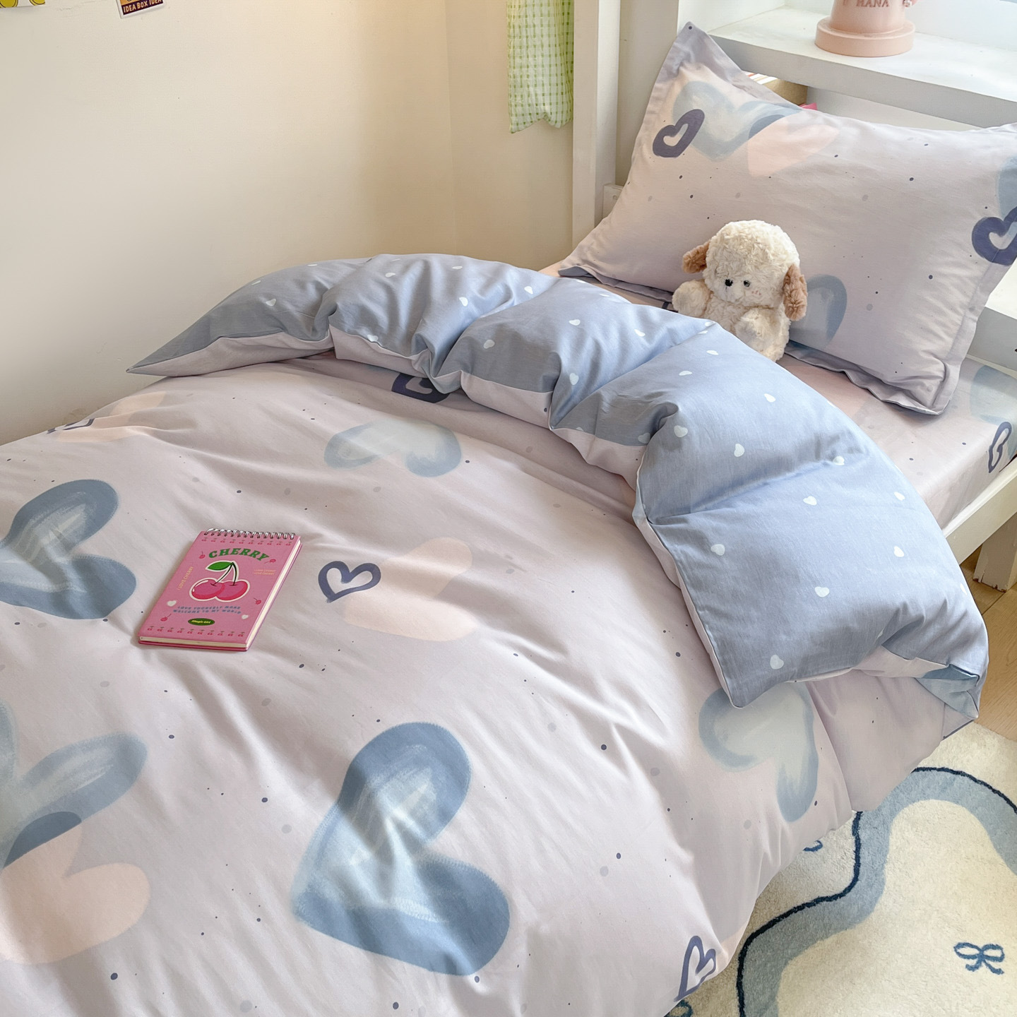 Juego de cama de dormitorio de estudiantes de tres piezas de algodón de algodón, funda de edredón, edredón, edredón, juego completo de núcleo