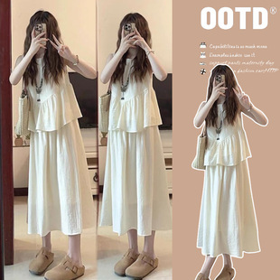 in stock Maternity Summer New Tea Style Pregnant Women Skirt Short-sleeved Top Casual Pregnant Women Two-piece Suit