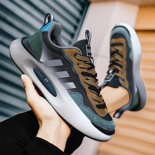 High-quality trendy retro men's shoes genuine leather mesh casual matte lightweight four-season personalized running dad sneakers