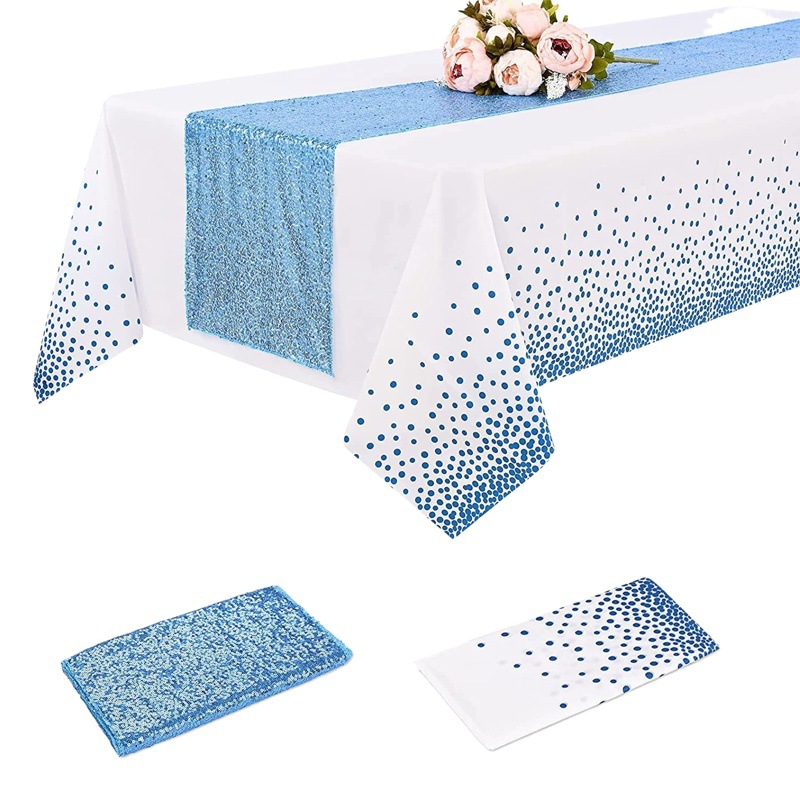 Amazon en stock lentejuelas estrellado corredor de mesa escritorio decoración la boda mantel plástico negro oro PEVA