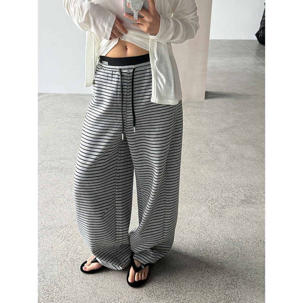 【王琪芝】撞色慵懒垂感软糯休闲裤女春夏高腰宽松阔腿裤子WQ197