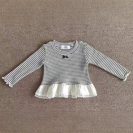 童装春秋新款中小童休闲衣服女童套装韩版长袖花边上衣喇叭裤时尚
