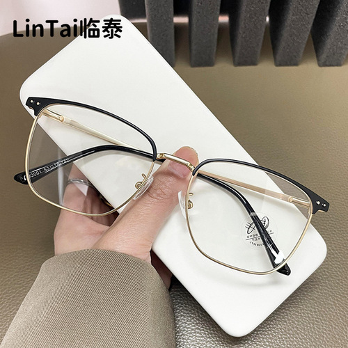 93001t New Trendy Semi-Rimless Blue Light Blocking Glasses, Compatible with Prescription Lenses, Designed for Large Faces and Slimming Effect