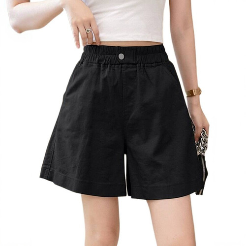 Pure cotton elastic shorts for women's outer wear summer thin 2026 new high-waisted hot pants to show slimming and wide-leg quarter pants