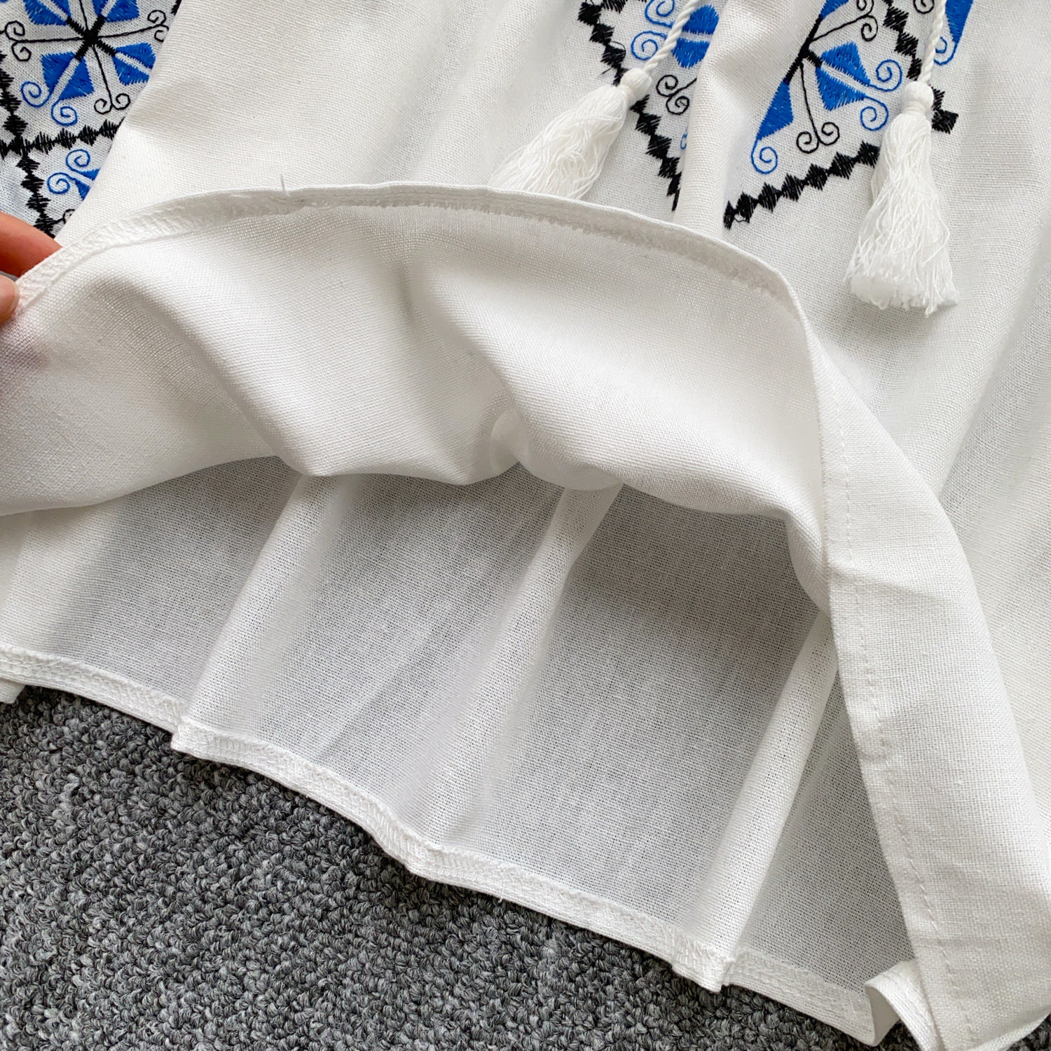 Women's Ethnic Style Embroidered Shirt Summer Long Sleeve Loose Fitting Tassel Tie Lantern Sleeve Heavy Duty Design Top For Commuting_ecoleips.com