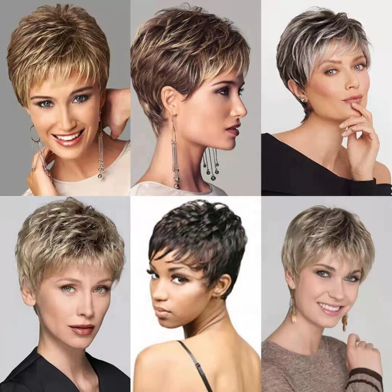 Temu Women's Wig Wholesale Delivery European and American Short Hair Middle-Aged Mother's Hair Short Straight Hair Mixed Color Gradient Wig Temu Women's Wig Wholesale Delivery European and American Short Hair Middle-Aged Mother's Hair Short Straight Hair Mixed Color Gradient Wig