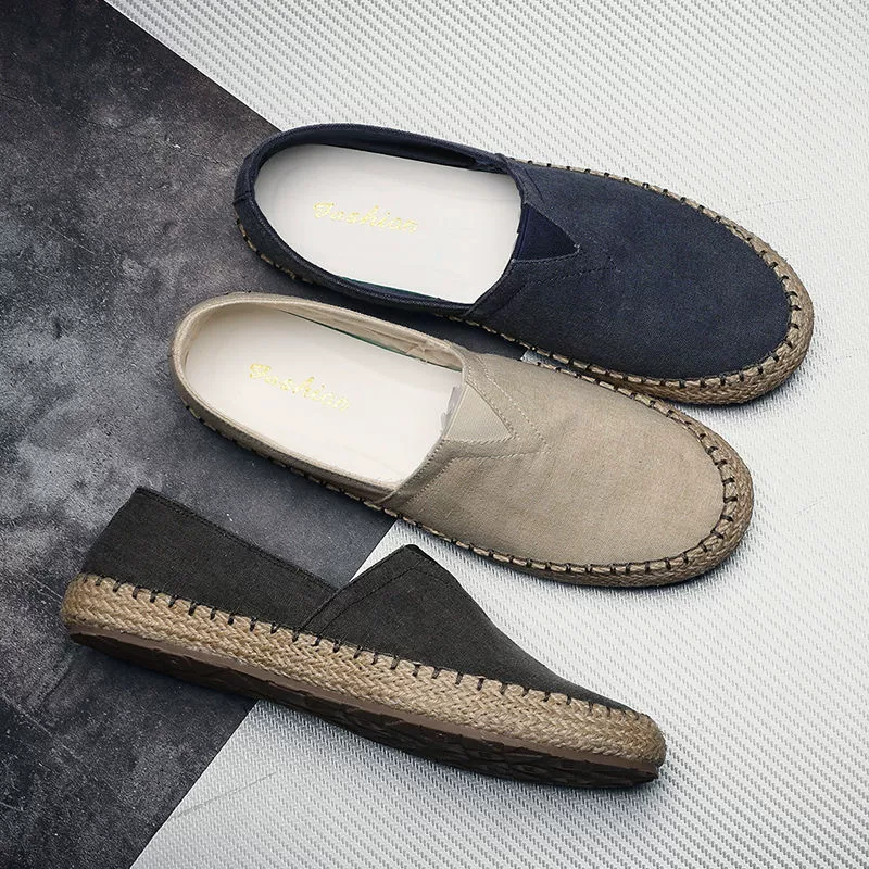 Мужские летние дышащие ручной работы повседневные тканевые туфли в стиле китайских рыбаков, старинные пекинские слипоны, ленивые холщовые туфли