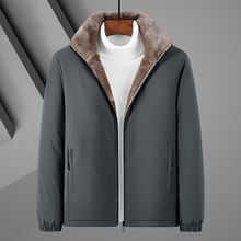 棉袄新冬季羊羔绒外套男翻领棉衣加绒加厚保暖夹克中老年人爸爸装