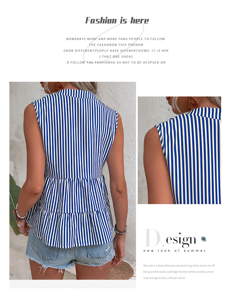 Camicie senza maniche con scollo a V a righe verticali_voghion.com