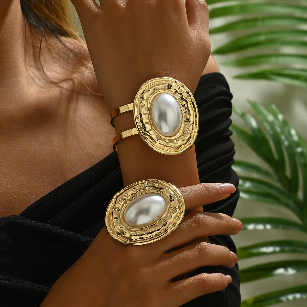 Personalised Pearl Open Ring And Bracelet Set For Girlfriend_voghion.com