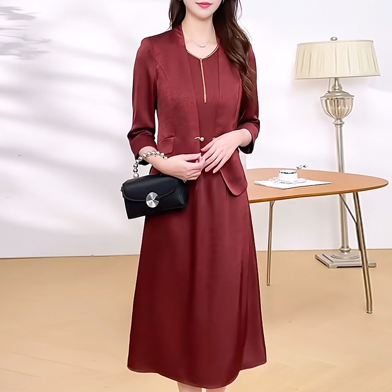 外搭无袖连衣裙两件套女装2025年秋季新款洋气时尚中年妈妈装套装|undefined