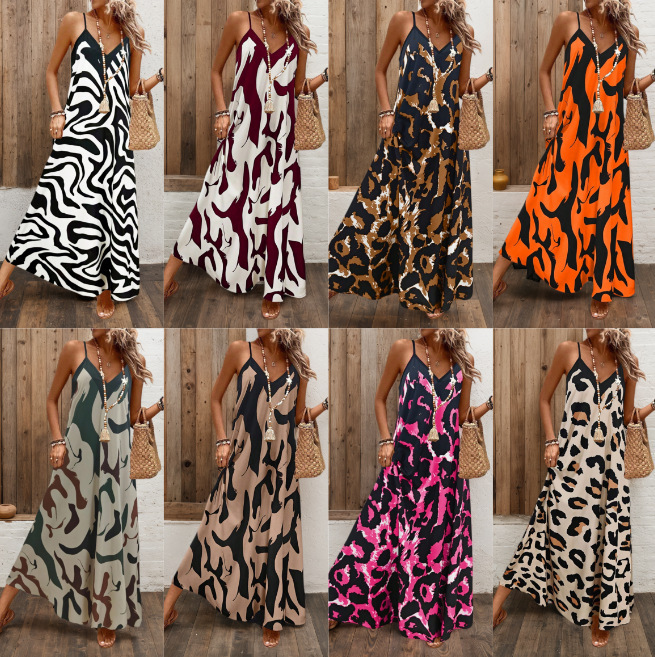 2026 Spring/Summer European and American Cross-Border Fashion Casual New Sexy Printed Sleeveless Strap Dress Women's Clothing