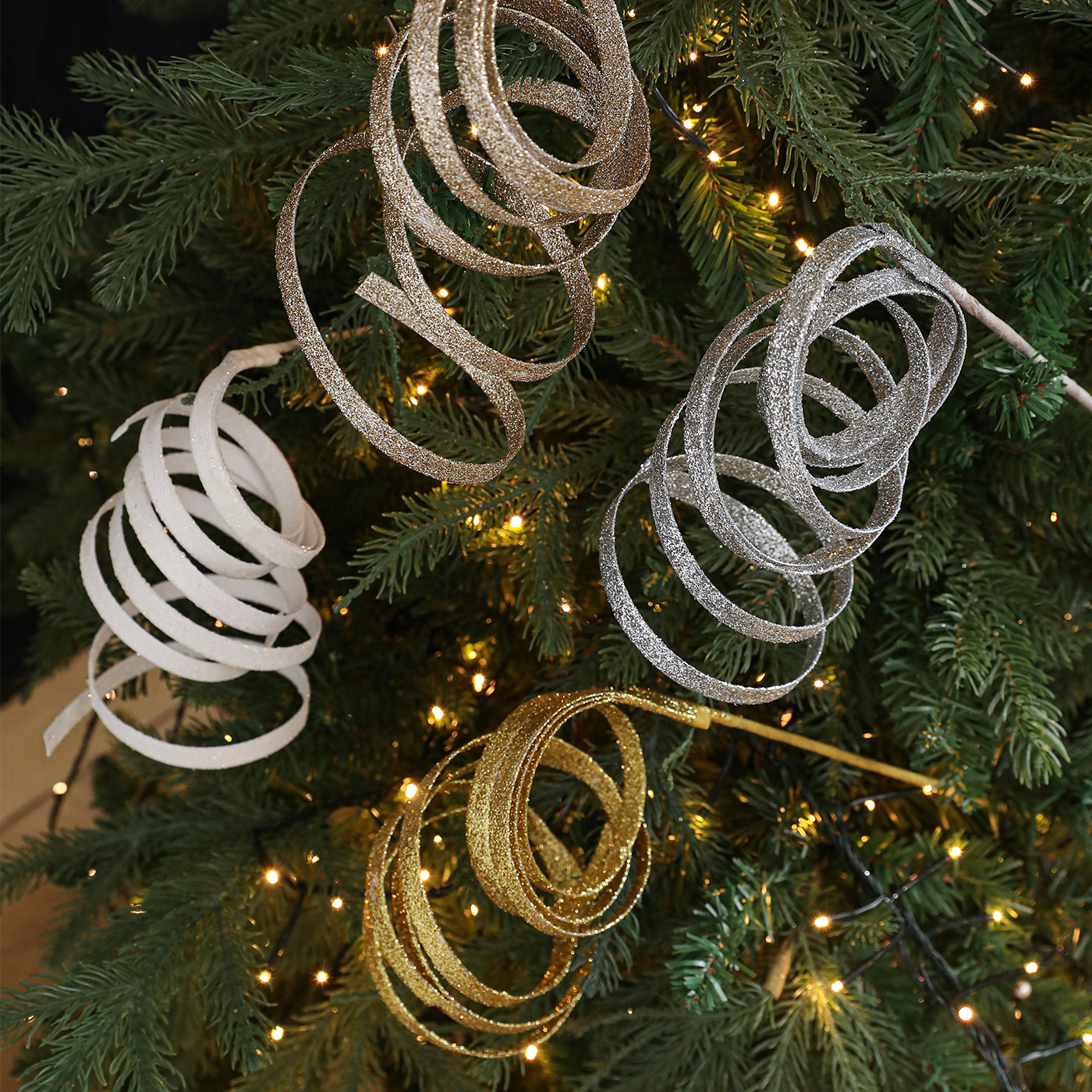 Nuevo polvo pegajoso flor de plástico curvo fuegos artificiales cinta espiral árbol de Navidad guirlandas de vinas artículos decorativos
