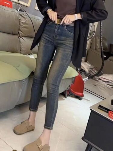 Autumn New Arrival Retro Denim Pencil Pants for Women, Plus Size, Figure-Slimming, All-Match, Stylish High-Waisted Skinny Pants
