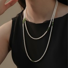 新中式和田玉项链长款珍珠项链毛衣链秋冬双层叠戴颈链女2025新款