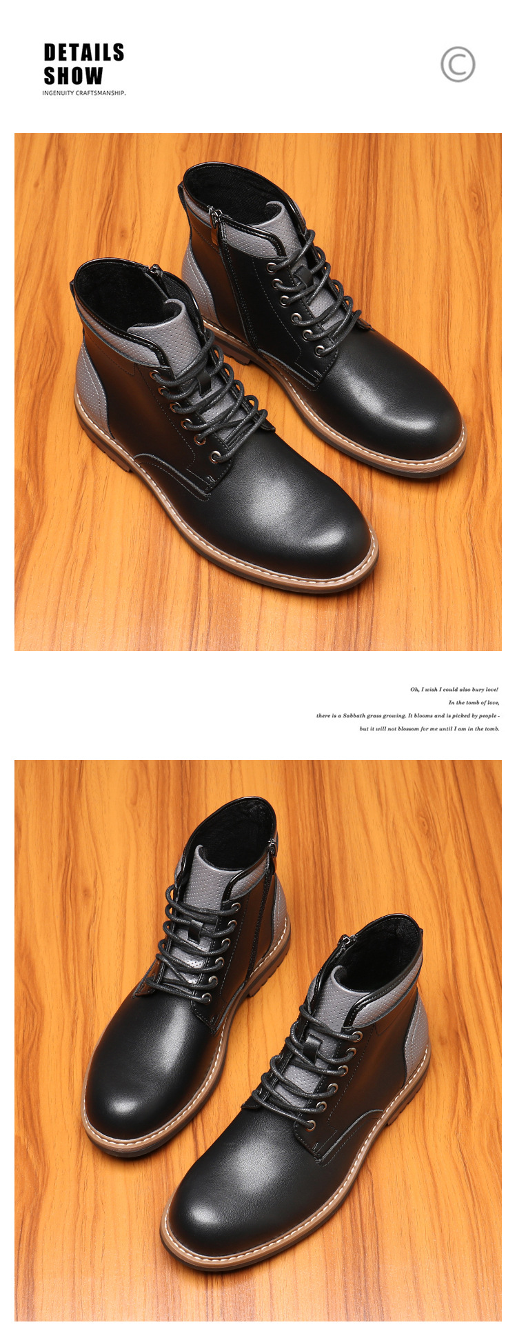 Men's lace-up boots British style retro side zip ankle boots_voghion.com