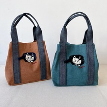 日本Kusuguru刺绣爬猫手提包手拎包布艺饭盒包变形包购物通勤861