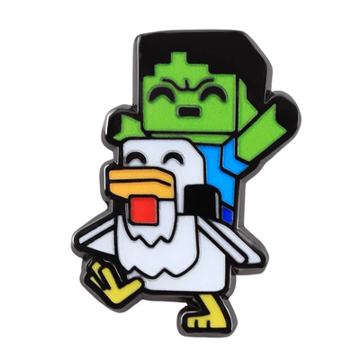 Minecraft Enamel Pin Cute Zombie Chicken Knight Badge Game Character Brooch Fun Player Gift (Yaxa sancaqları) - green