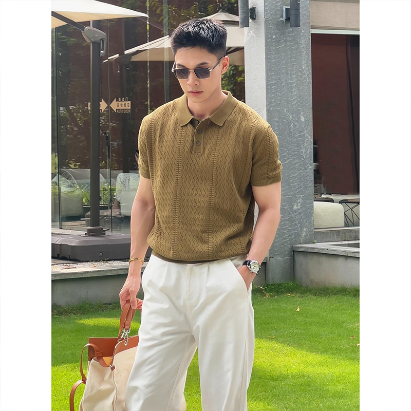 Camisas de polo de manga corta de estilo antiguo, camisetas de punto masculinas falsas de dos piezas, camisetas de hielo, camisetas de verano, fábrica transfronteriza al por mayor