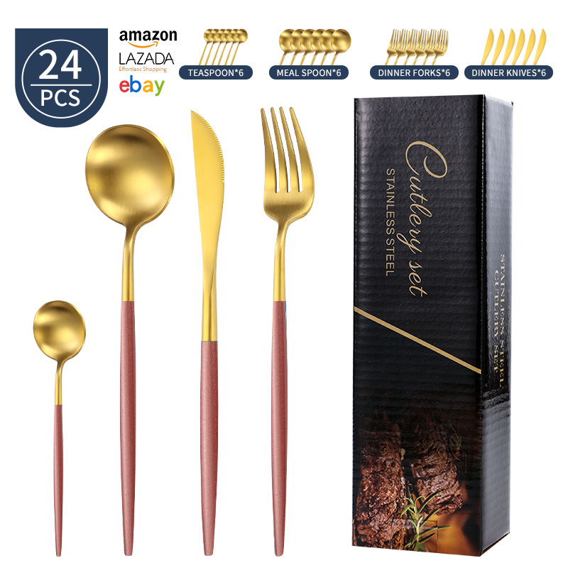 두꺼운 포르투갈 24pcs-핑크 골드 블랙 박스