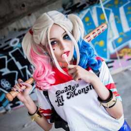 自杀小队哈莉·奎茵渐变COSplay义乌假发Harleen Quinzel中长发