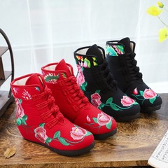 Short Boots with Fleece and Wool Lining, Retro Ethnic Chinese Style Women's Shoes, Embroidered Handmade High Heels