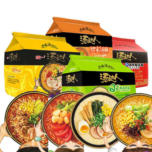 Uni-President Tangda Ren instant noodles bagged Japanese style pork bone hot and sour instant noodles whole box wholesale 125g*5 packages