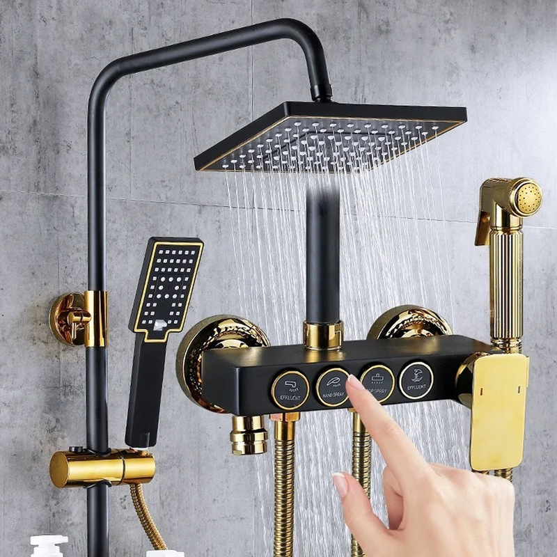 Black Constant Temperature Button Shower Set All Copper Bathroom Bathroom Shower Faucet Manufacturer Customized Cross-Border Wholesale