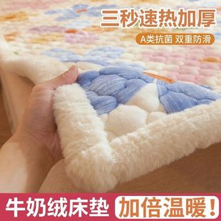 Milk Velvet Mattress Cushion fleece-lined Mattress Cushion Bedding Cushion Household Coral Velvet Thickened Warm in Autumn and Winter