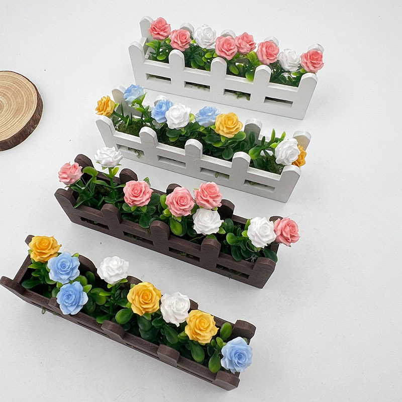 Miniature Rose Fence Flower Set Ornaments Photo Props Model Balcony Partition Mini Potted Plant Home Decoration