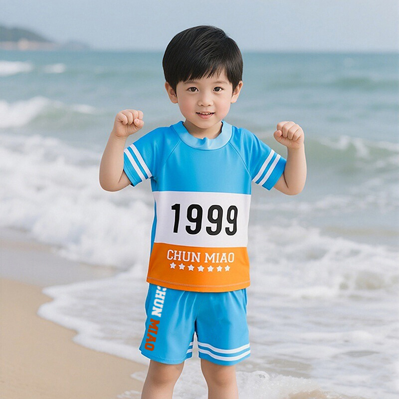 Traje de baño para niños de 2 a 8 años dividido para niños traje de baño de dibujos animados lindo conjunto de dos piezas con gorro de natación traje de baño