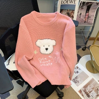 学院风刺绣可爱小狗套头毛衣女秋冬新款软糯甜美慵懒针织衫上衣
