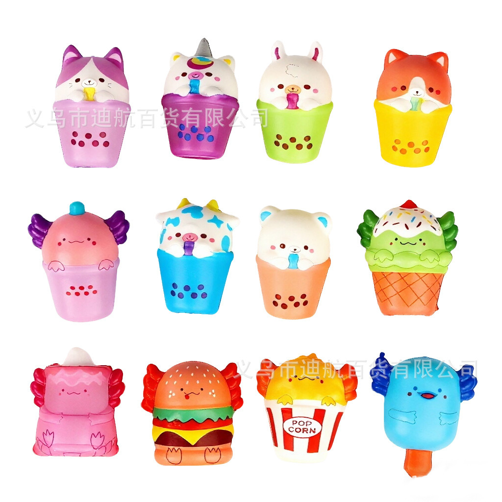 Cross-border Amazon animal food cup squishy slow-rebound stress-relief toy cartoon trendy toy wholesale