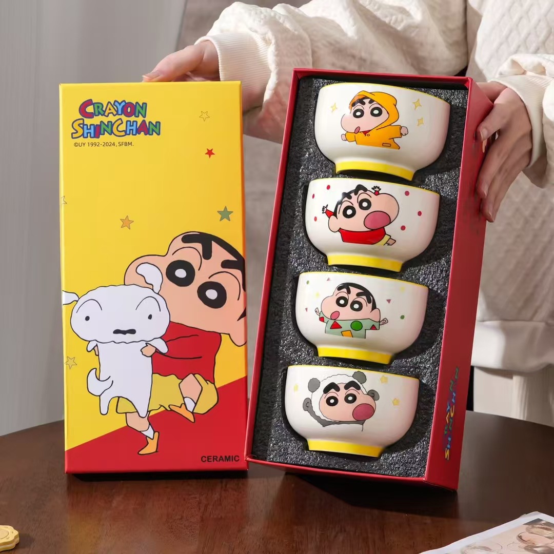 Personalidad de dibujos animados gato y ratón cuencos de uso diario con mano Crayon Shin-chan cerámica familia cuencos combinados caja de regalo