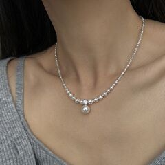 Shijia ブロークンシルバーパールネックレスレディースライトラグジュアリーニッチハイエンド鎖骨チェーンファッショナブルで多用途なネックレスジュエリーアクセサリー