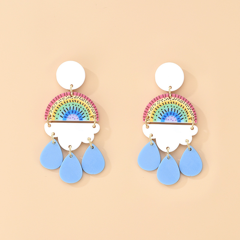 Nihaojewelry Korean Style Rainbow Water Drop Pendant Earrings Wholesale Jewelry display picture 4