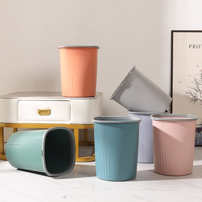 Plastic Trash Can for Home Large Capacity Living Room Kitchen Toilet Bathroom Bedroom Dormitory Press Ring Integrated Paper Basket