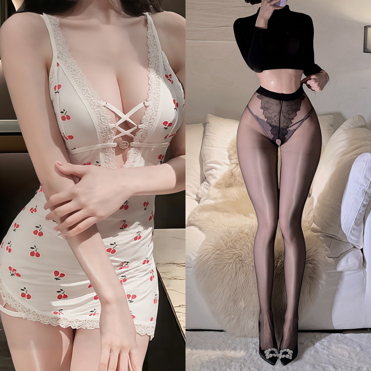 체리 잠옷 + 나비 팬티 스타킹
