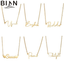 跨境热销DIY名字定 制镂空英文字母吊坠项链男女不锈钢锁骨链饰品