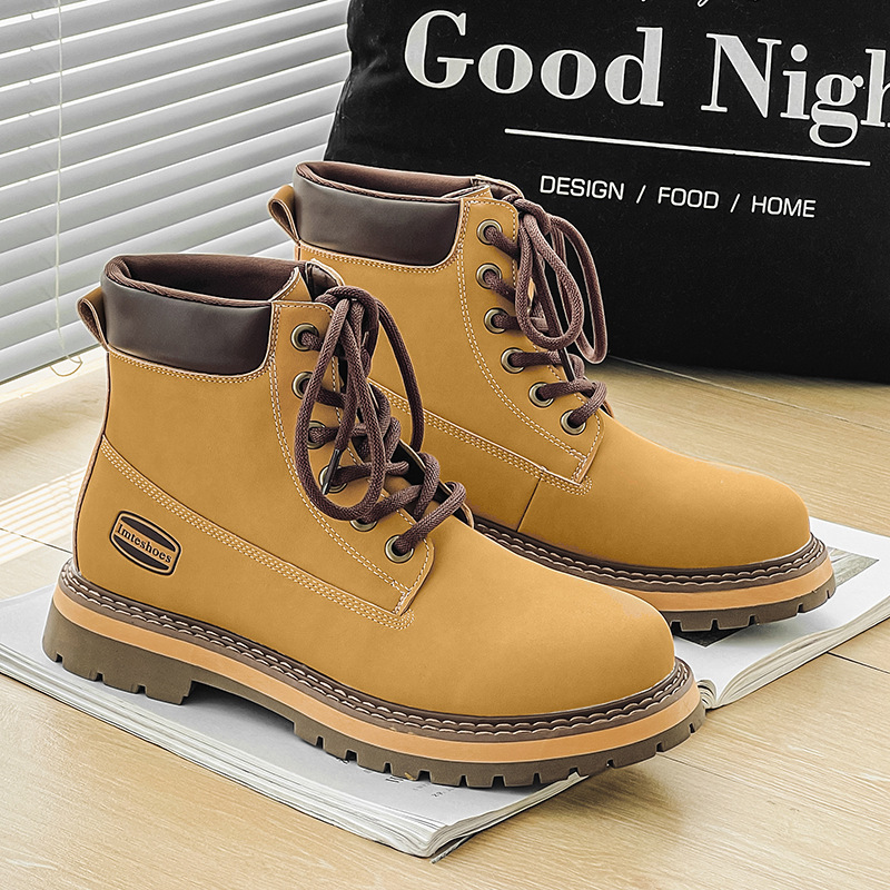 Martin 2024 Autumn New Men's English Style Thick Sole Mid Barrel Big Yellow Couple Work Short Boots_voghion.com