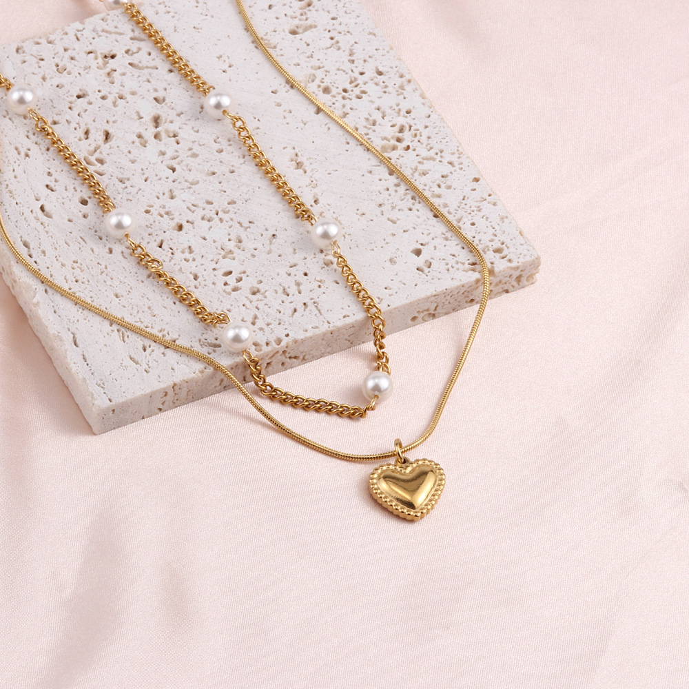 Retro Heart Shape Titanium Steel Plating Layered Necklaces 1 Piece
