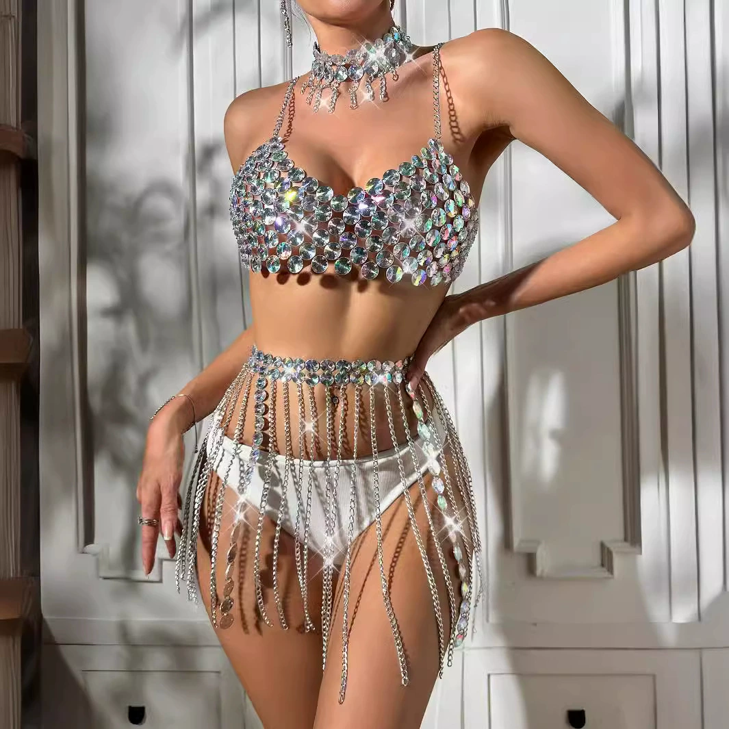 Драгоценные камни металлическая цепочка сращивание дамы сексуальная шея подтяжка топ с бахромой набор цепи тела body chain