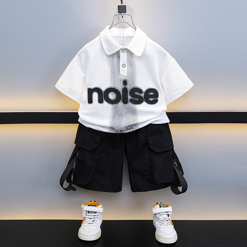 7196 Camisa POLO de verano para niños Pantalones cortos de manga corta de la calle frita para niños 2025 nuevos monos casuales ropa de verano para bebés